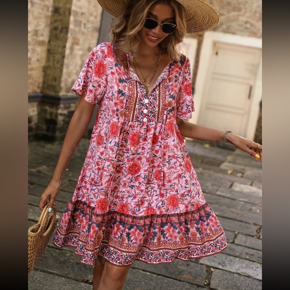 SHEIN Dresses & Skirts - SHEIN VCAY Casual Colorful Tie Strap Babydoll Dress For Holiday And Vacation